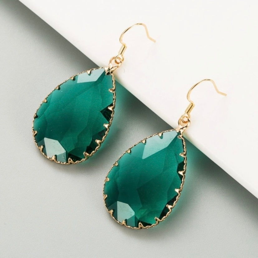 Women's Green Crystal Teardrop Dangle Drop Earrings