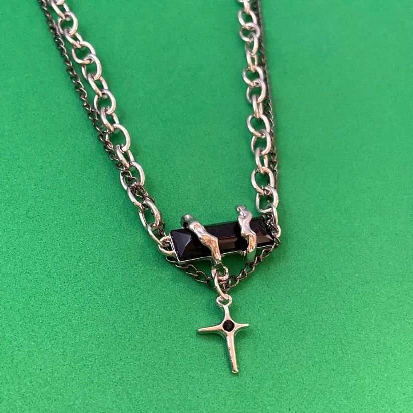 Titanium Steel Layered Cross Pendant Necklace for Men Women,Hip Hop Necklace