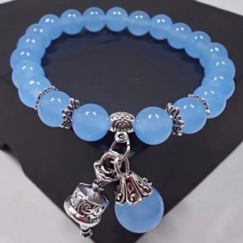 Blue Crystal Beaded Stretch Charm Bracelet for Women