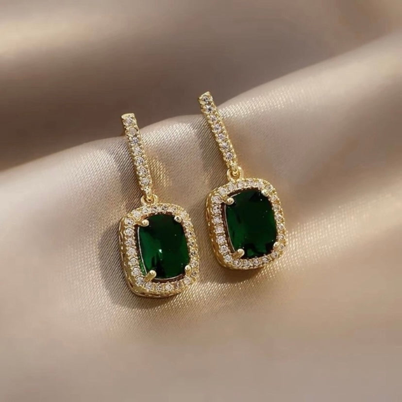 Women's Green Square Emerald Drop Dangle Earrings