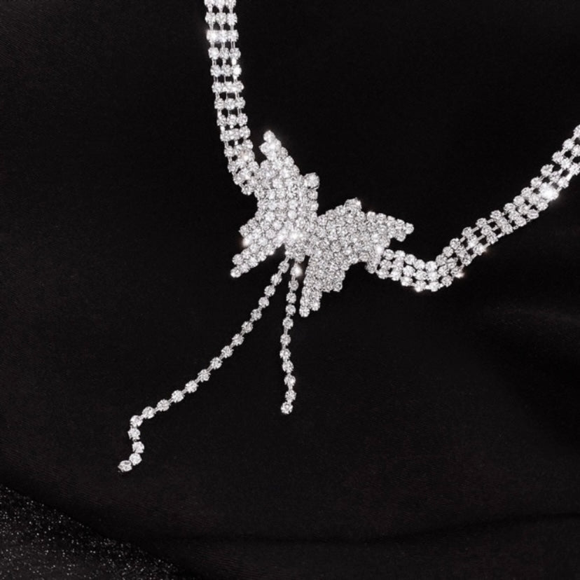 Women's Full Rhinestones Butterfly Pendant Choker Necklace