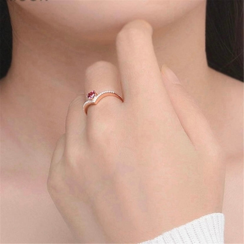 14K Rose Gold Plated Adjustable Red Crystal Love Heart Ruby Wedding Ring