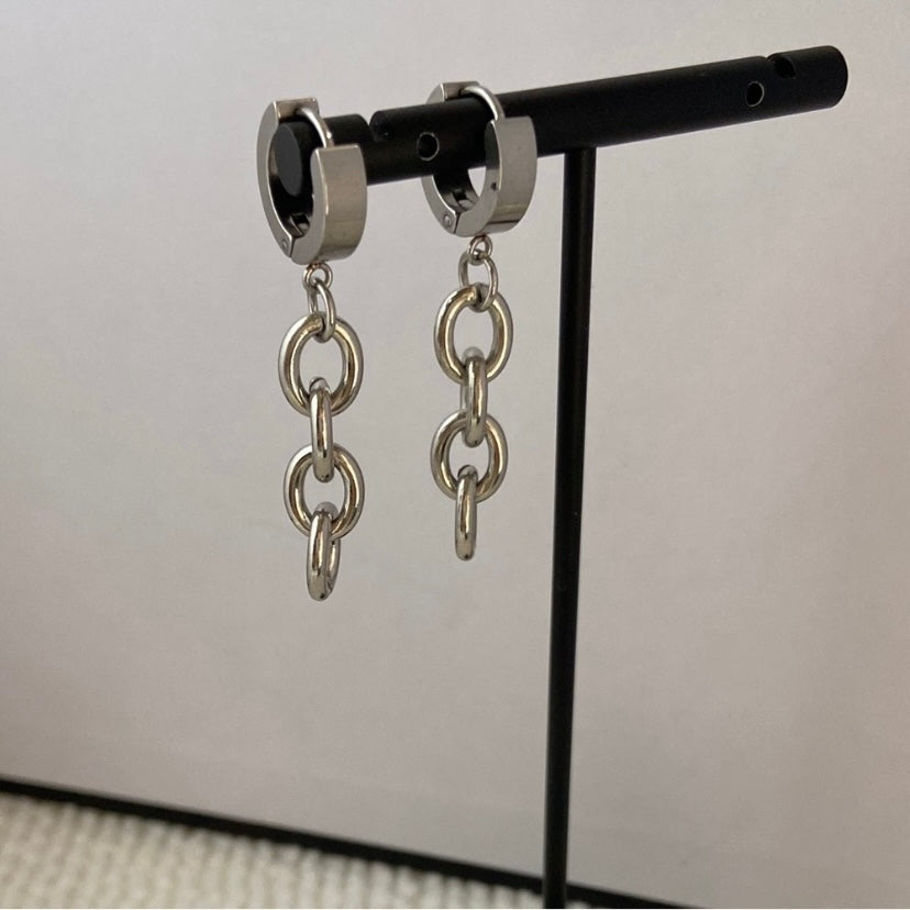 Stainless Steel Tassel Chain Dangle Drop Earrings for Men Women