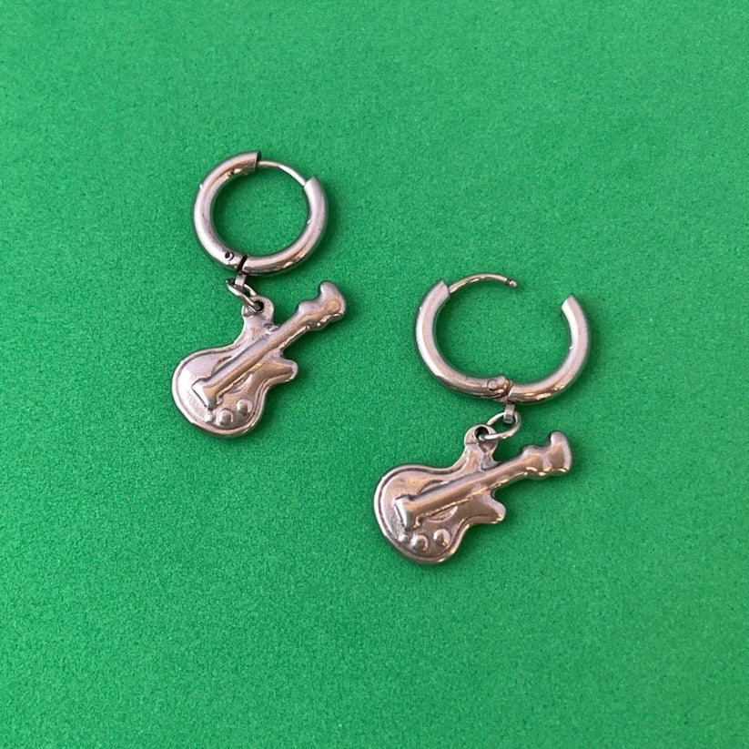 925 Silver Plated Guitar Dangle Drop Earrings for Men Women