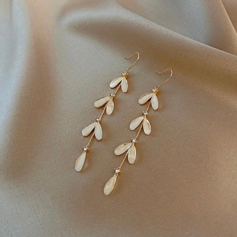 Crystal Flower Leaf Dangle Drop Earrings for Women