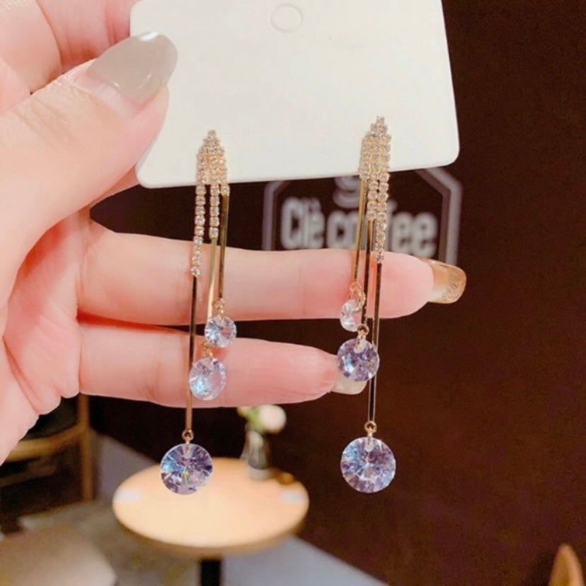 Crystal Long Tassel Dangle Drop Earrings for Women
