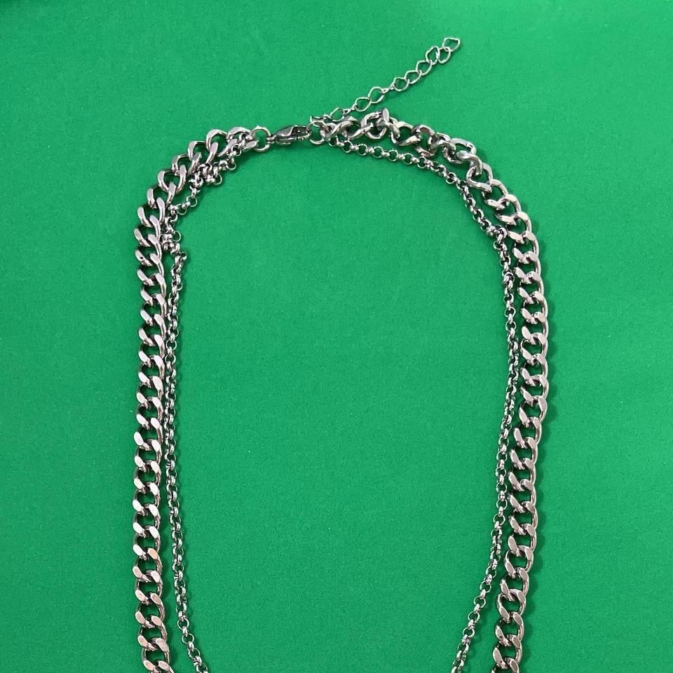 Double Layer Titanium Steel Cross Pendant Necklace for Men Women,Punk Hip Hop Necklace