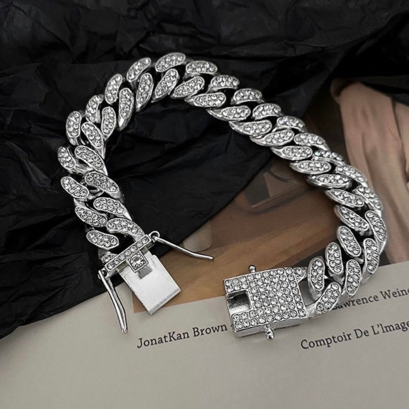 Titanium Steel Link Chain Bracelet for Men Women,CZ Cubic Zirconia Punk Hip Hop Bracelet