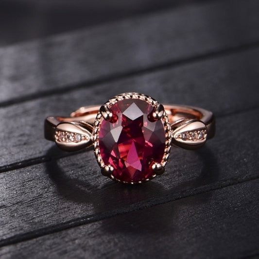 14K Rose Gold Plated Adjustable Birthstone Red Crystal Ruby Ring for Women