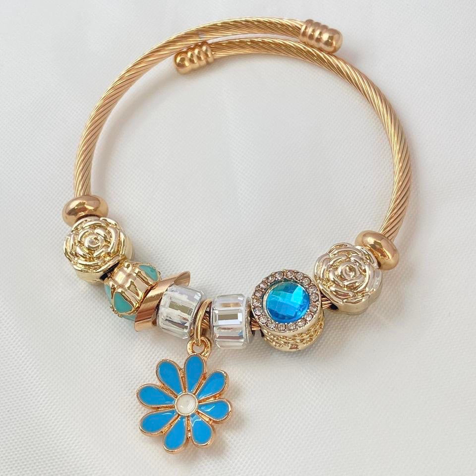 18K Gold Plated Flower Charm Bracelet for Women