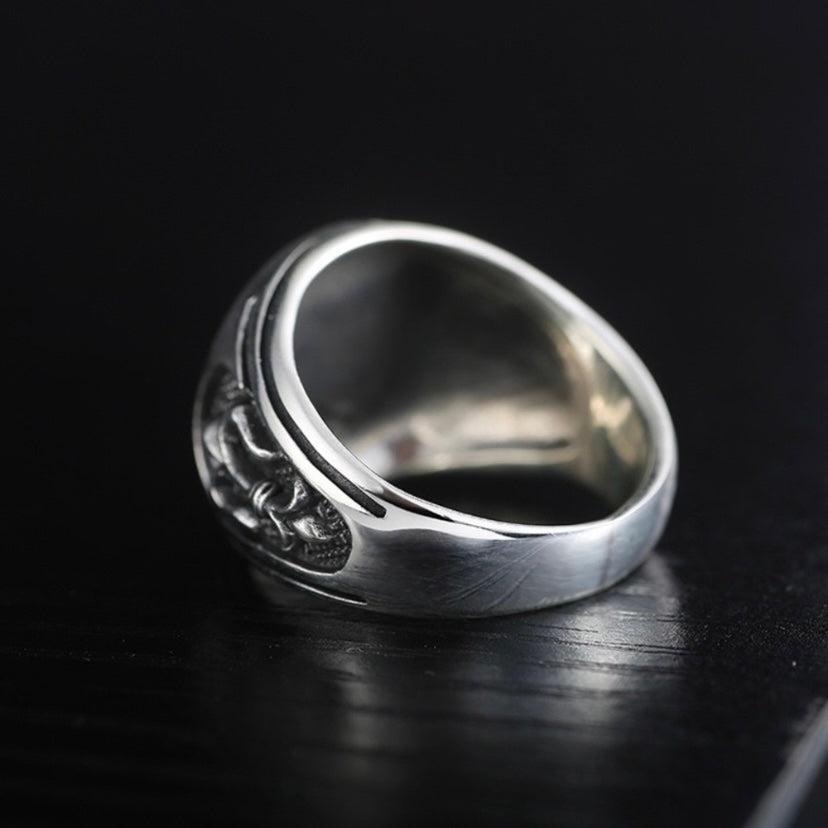 925 Silver Plated Adjustable Skull Ring for Men Women,Punk Hip Hop Ring