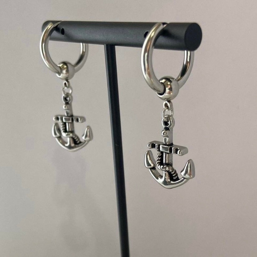 Titanium Steel Anchor Dangle Drop Earrings for Men Women