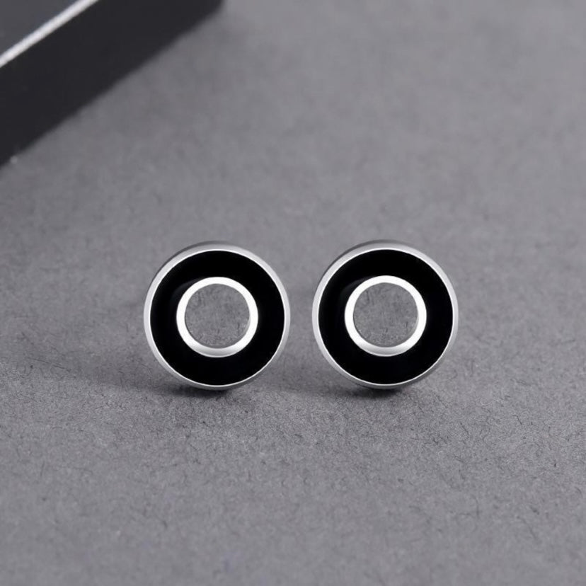 Black Round Circle Stud Earrings for Men Women