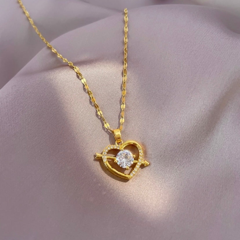 18K Gold Plated CZ Cubic Zirconia Love Heart Pendant Necklace for Women