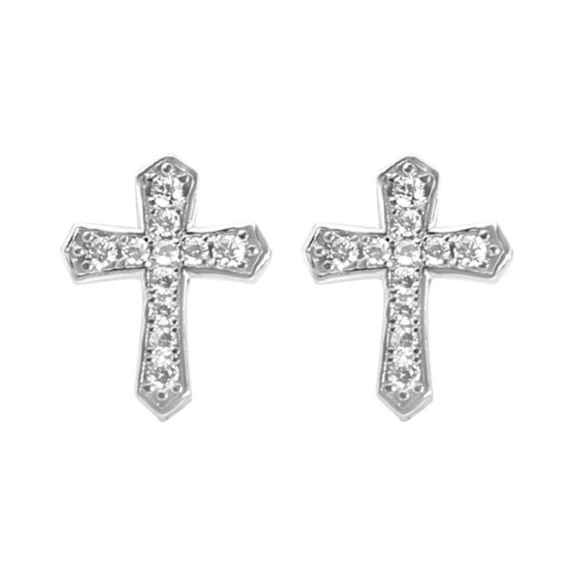 925 Silver Plated Cross Stud Earrings for Men Women