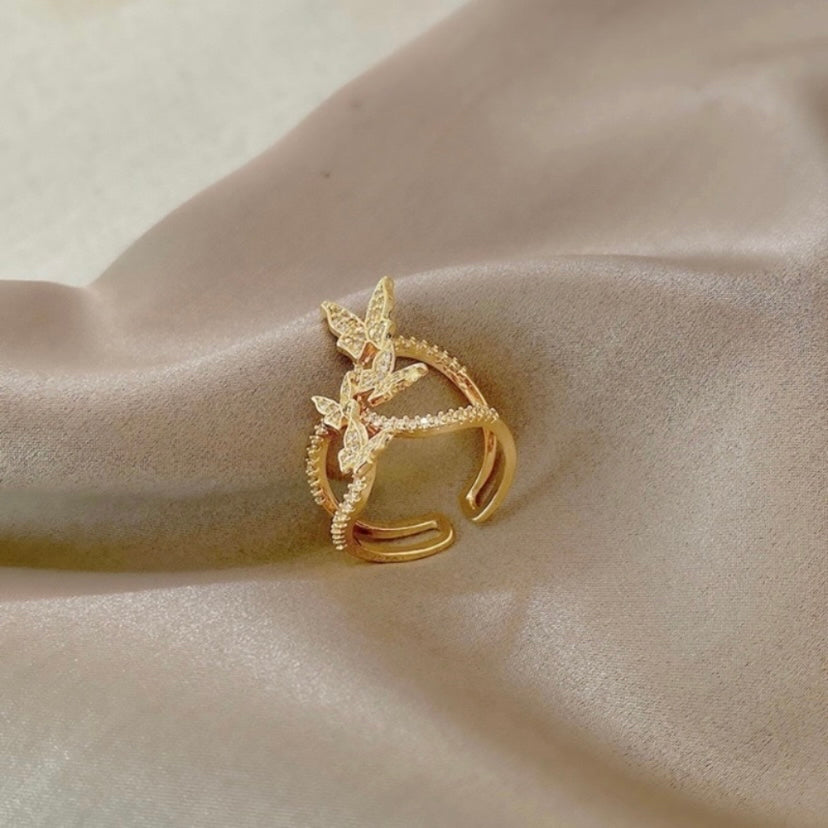 18K Gold Plated Adjustable Butterfly Ring for Women