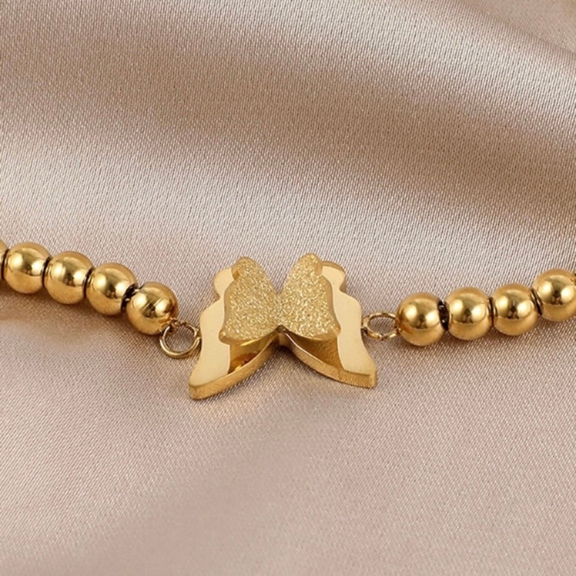 18K Gold Plated Bead Chain Butterfly Charm Bracelet for Women
