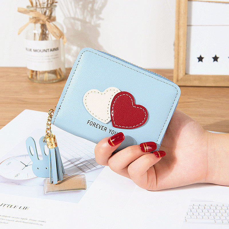 Short Wallet for Women,Cute Love Heart Zipper Wallet for Girls,Credit Card Holder Coin Purse