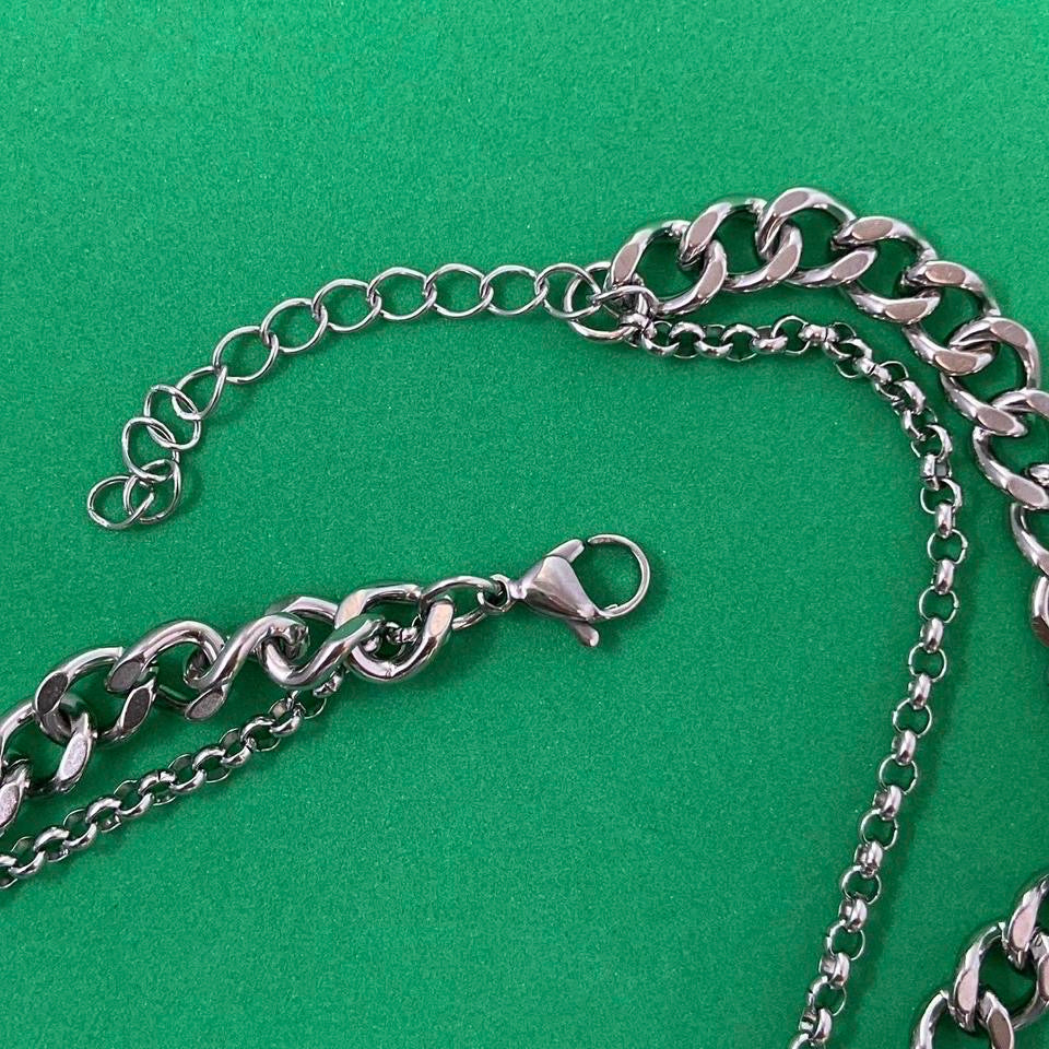 Double Layer Titanium Steel Cross Pendant Necklace for Men Women,Punk Hip Hop Necklace