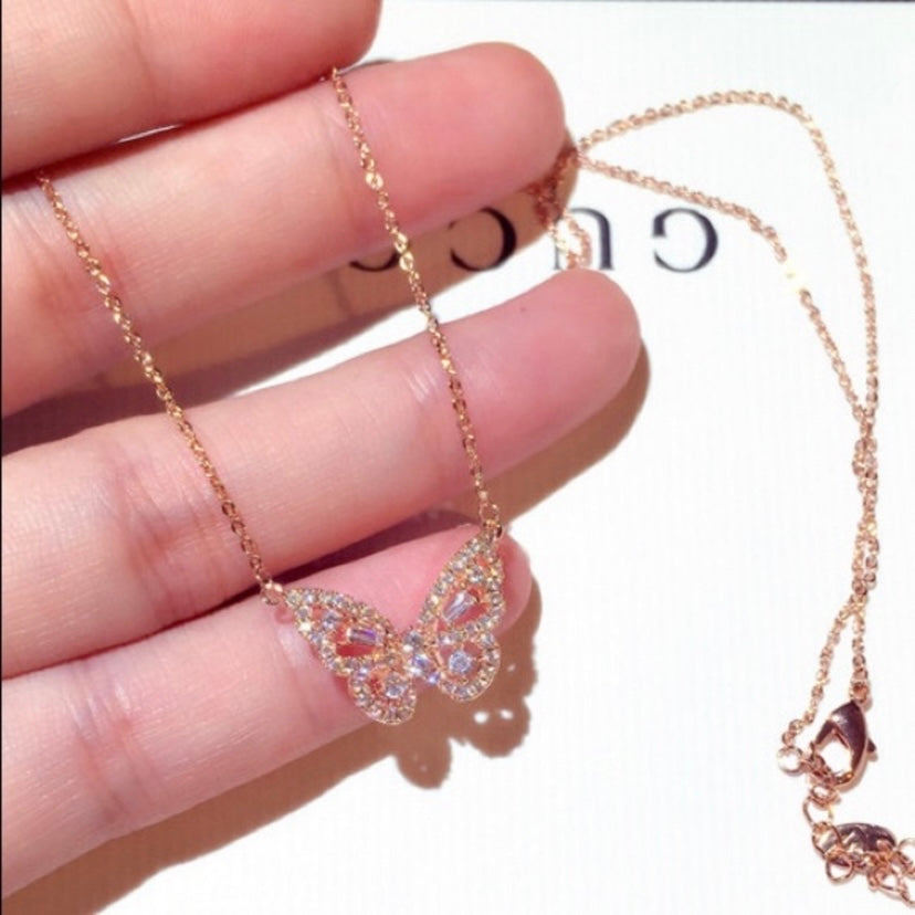 14K Rose Gold Plated Butterfly Pendant Necklace for Women