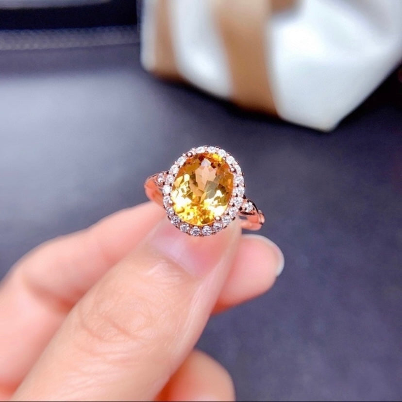 18K Gold Plated Adjustable Birthstone Yellow Crystal Citrine Ring for Women