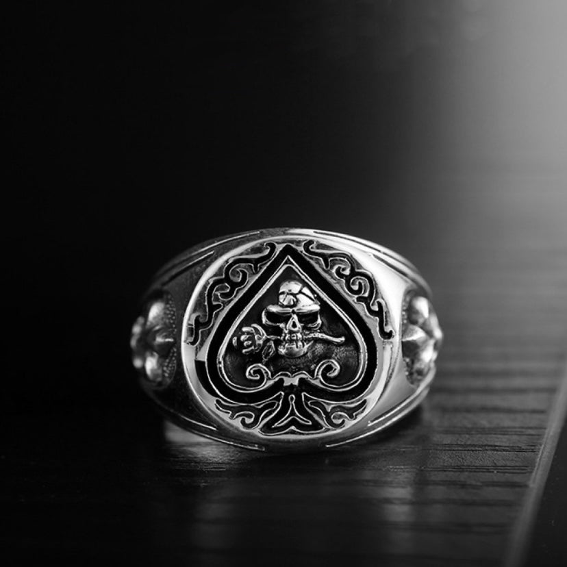925 Silver Plated Adjustable Skull Ring for Men Women,Punk Hip Hop Ring