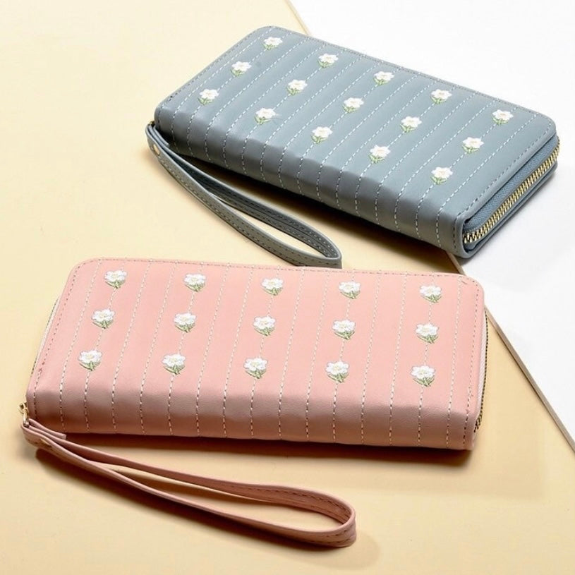 Wallet for Women,Fashion Flower Leather Zipper Wallet,Large Capacity Long Wallet Credit Card Holder Coin Purse Clutch Wristlet
