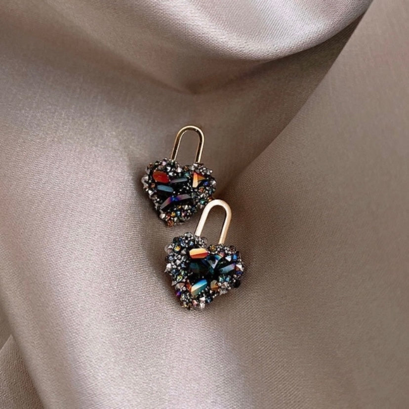 Women's Colorful Crystal Love Heart Stud Earrings