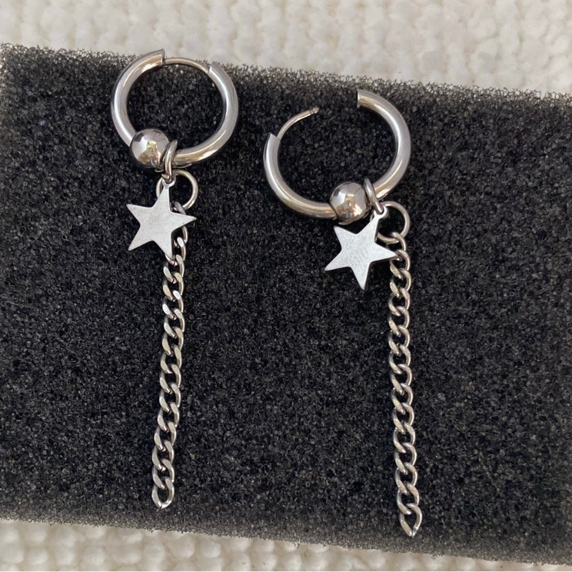Stainless Steel Star Dangle Drop Earrings for Men Women