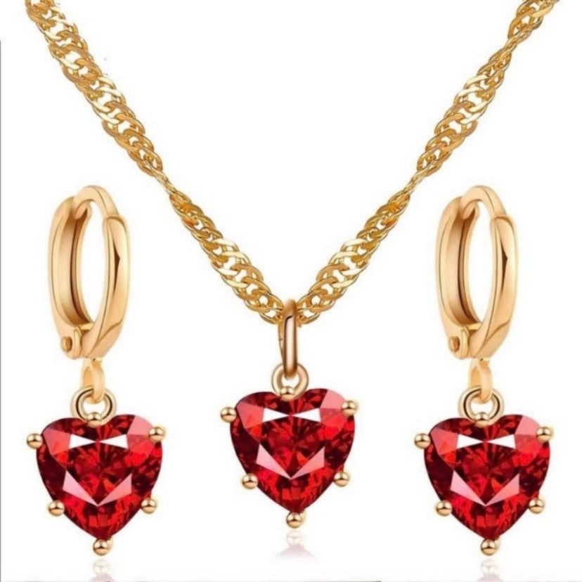 Love Heart Jewelry Set Heart Necklace Crystal Heart Earrings(2pcs/set)