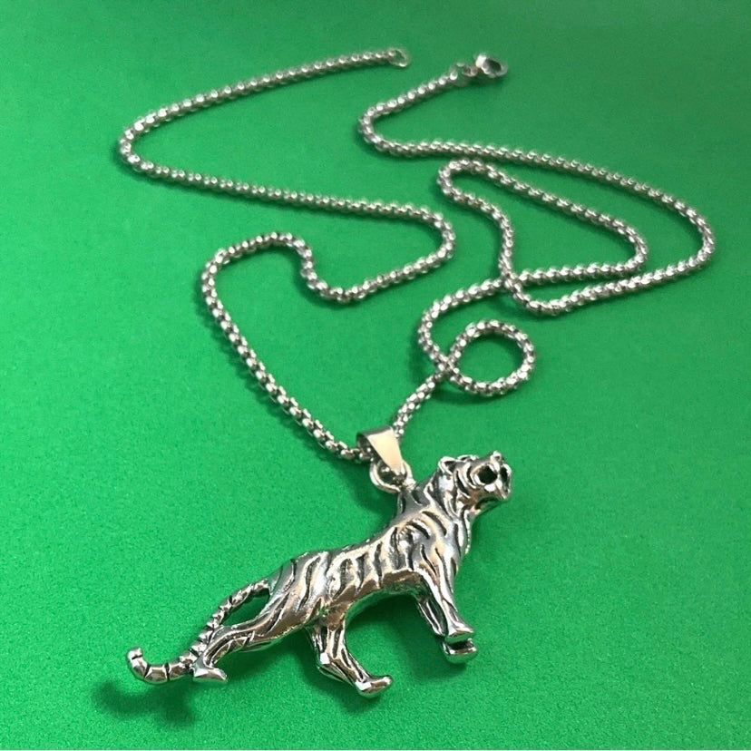 Titanium Steel Tiger Pendant Necklace for Men Women