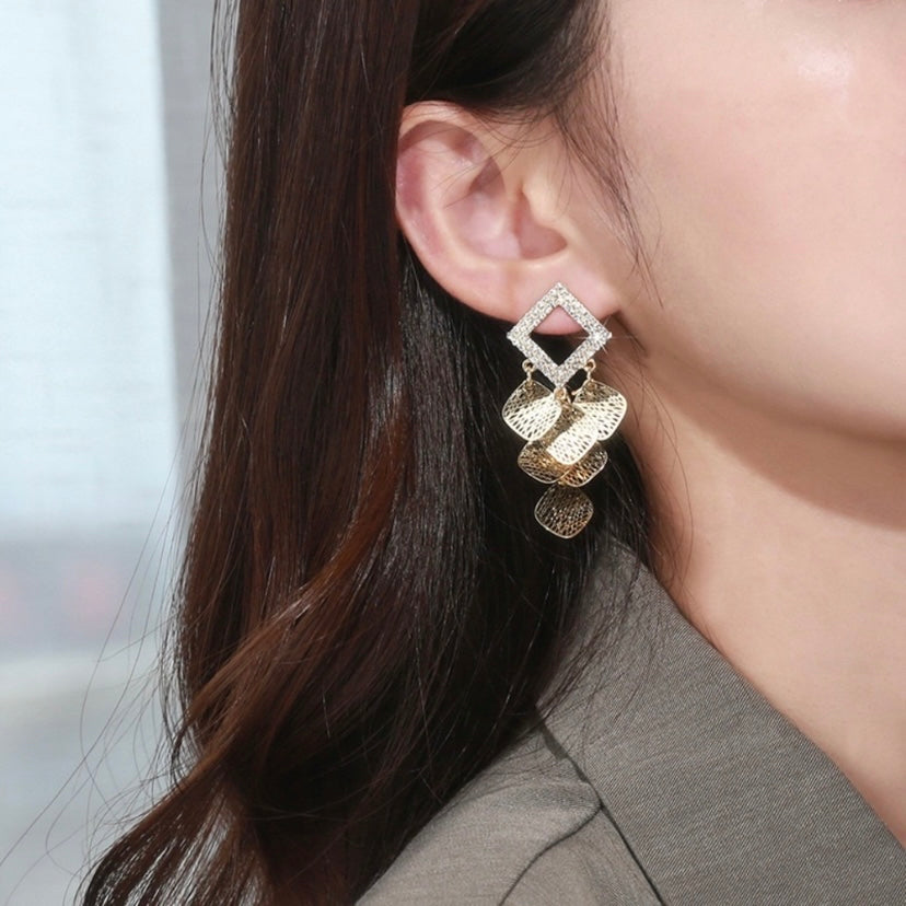 Fashion Hollow Multi Layered Leaves Tassel Dangle Drop Earrings for Women