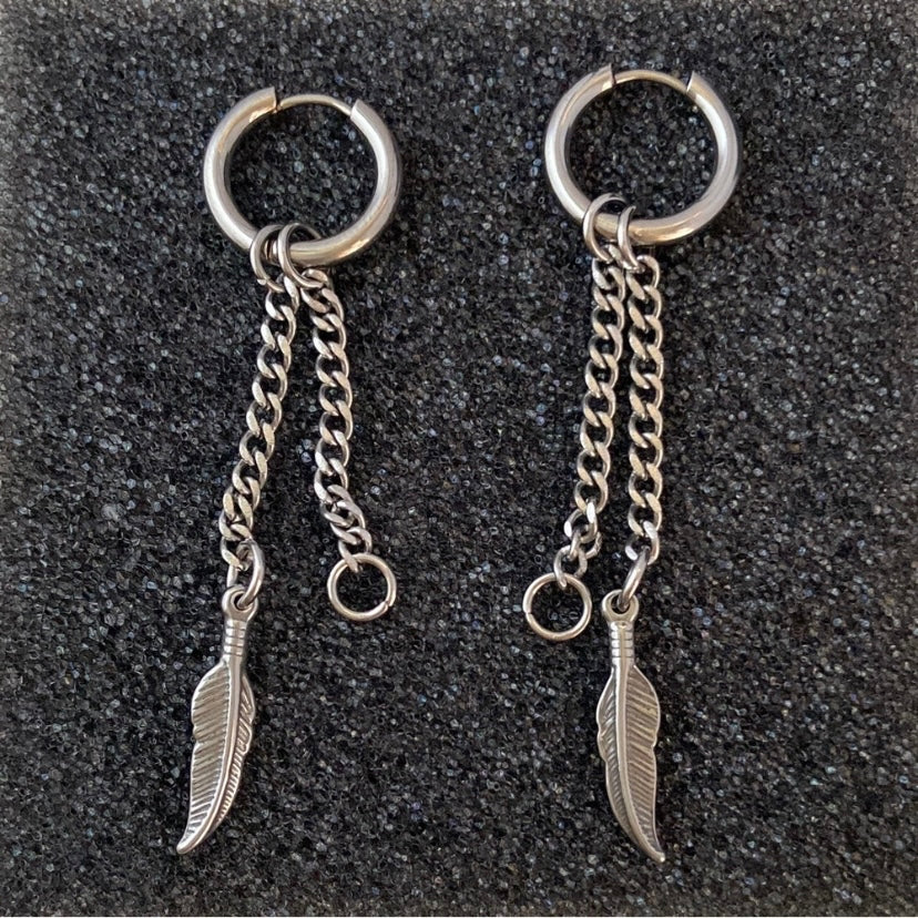 Stainless Steel Feather Dangle Drop Earrings for Men Women