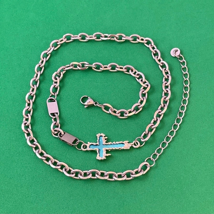 Titanium Steel Cross Link Chain Necklace for Men Women,Cross Necklace