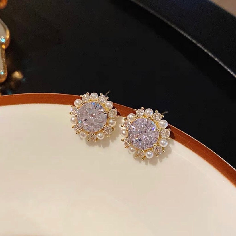 Crystal Pearl Stud Earrings for Women