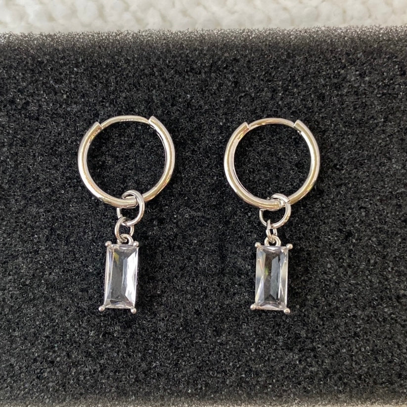 925 Silver Plated Crystal Dangle Drop Earrings for Men Women