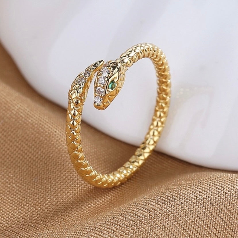 18K Gold Plated Adjustable Snake Ring for Women