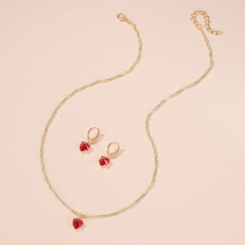 Love Heart Jewelry Set Heart Necklace Crystal Heart Earrings(2pcs/set)