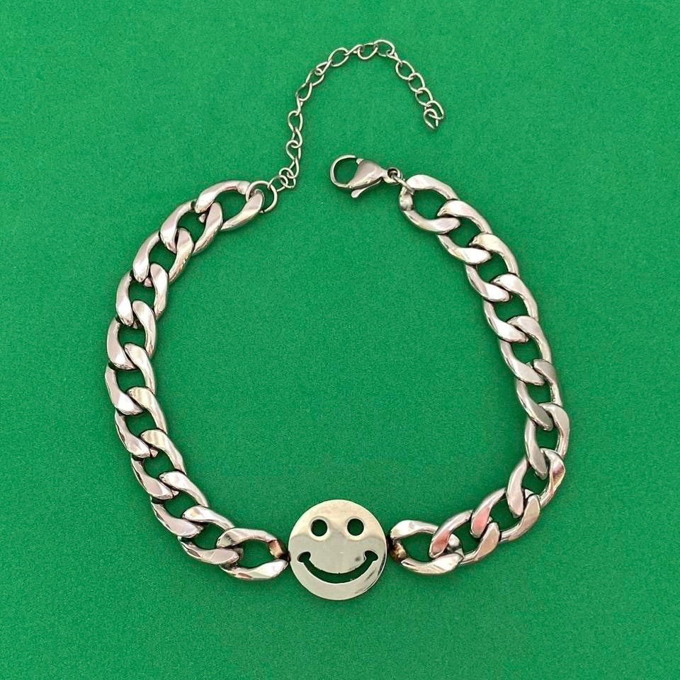 Titanium Steel Smiley Face Charm Bracelet for Men Women,Smiley Face Bracelet