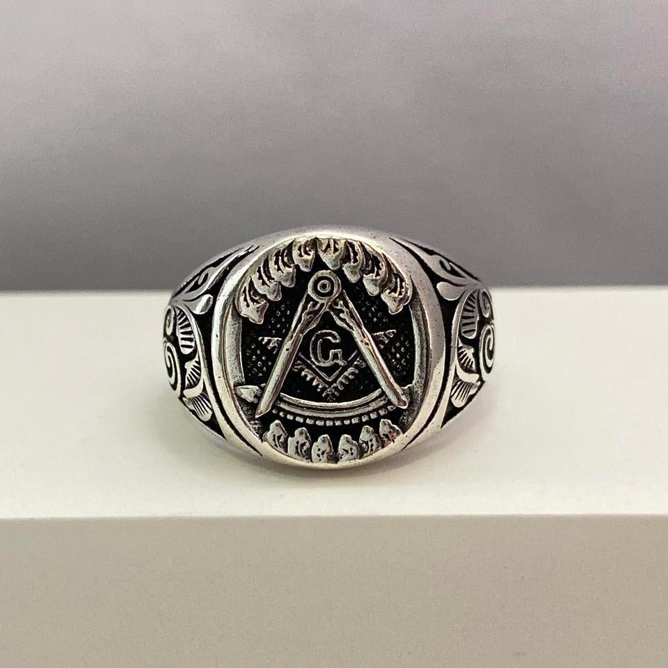 925 Silver Plated Adjustable Masonic Master Mason Ring for Men Women