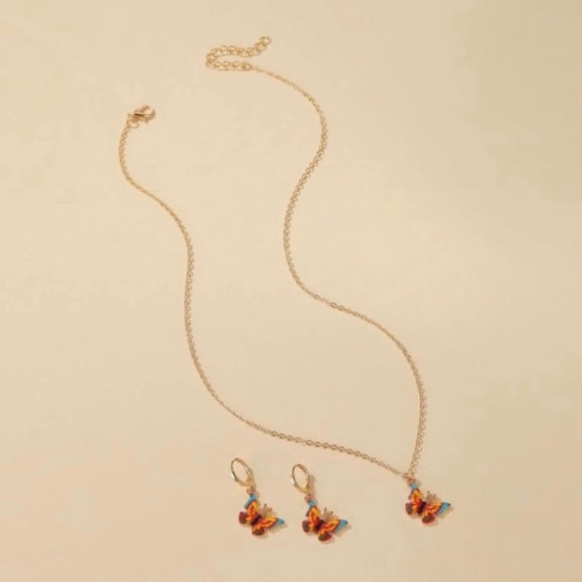 18K Gold Plated Butterfly Jewelry Set Butterfly Necklace and Butterfly Earrings