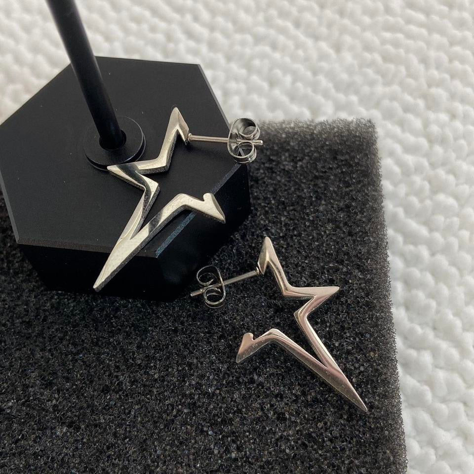 Titanium Steel Pentagram Star Stud Earrings for Men Women