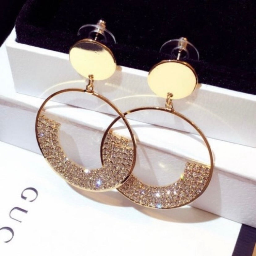 14K Gold Plated Rhinestone Dangle Drop Hoop Earrings for Women