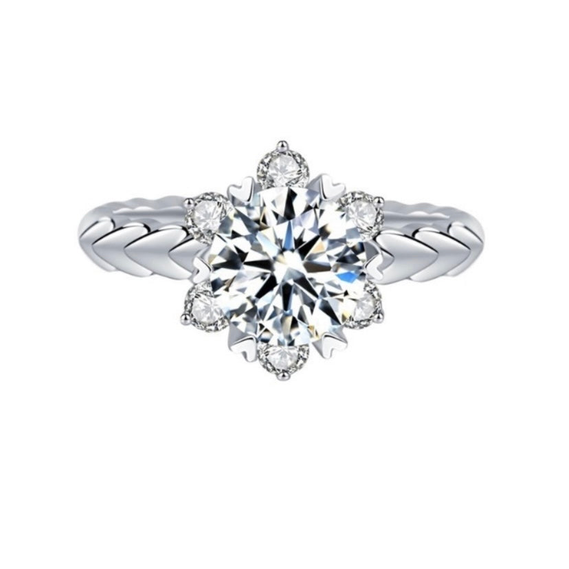 18K White Gold Plated Adjustable Snowflake 1.5 CT CZ Diamond Wedding Ring