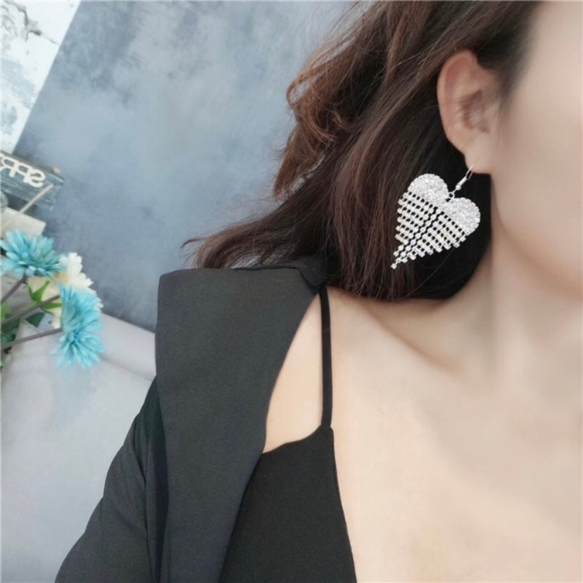 925 Silver Plated CZ Diamond Love Heart Drop Dangle Earrings