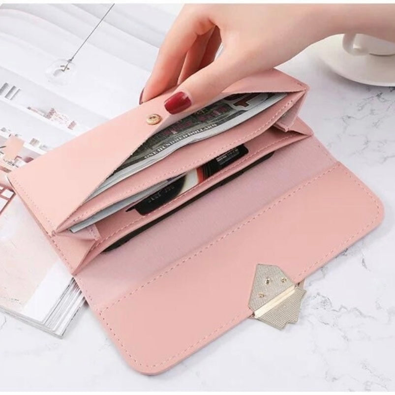 Wallet for Women,Snap Closure Bifold Wallet, Large Capacity Long Wallet Credit Card Holder Clutch Wristlet