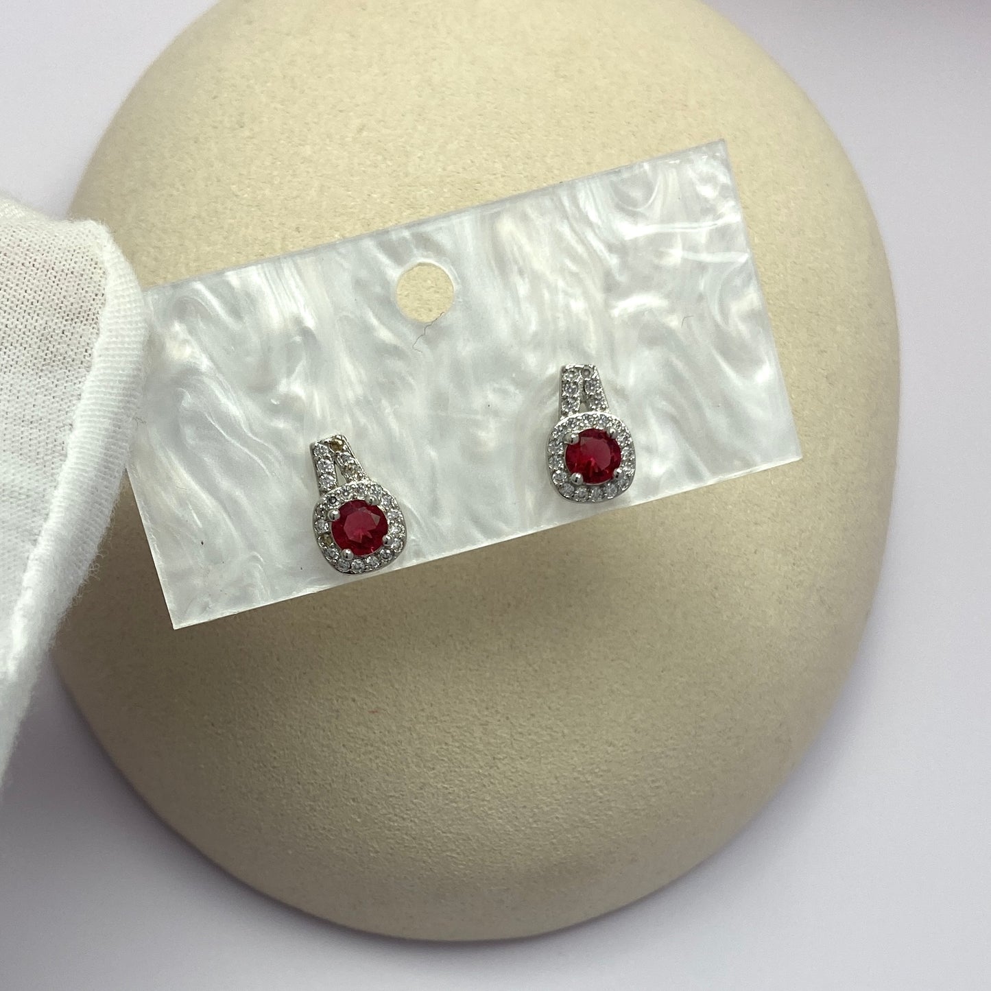 18K White Gold Plated Ruby Stud Earrings for Women