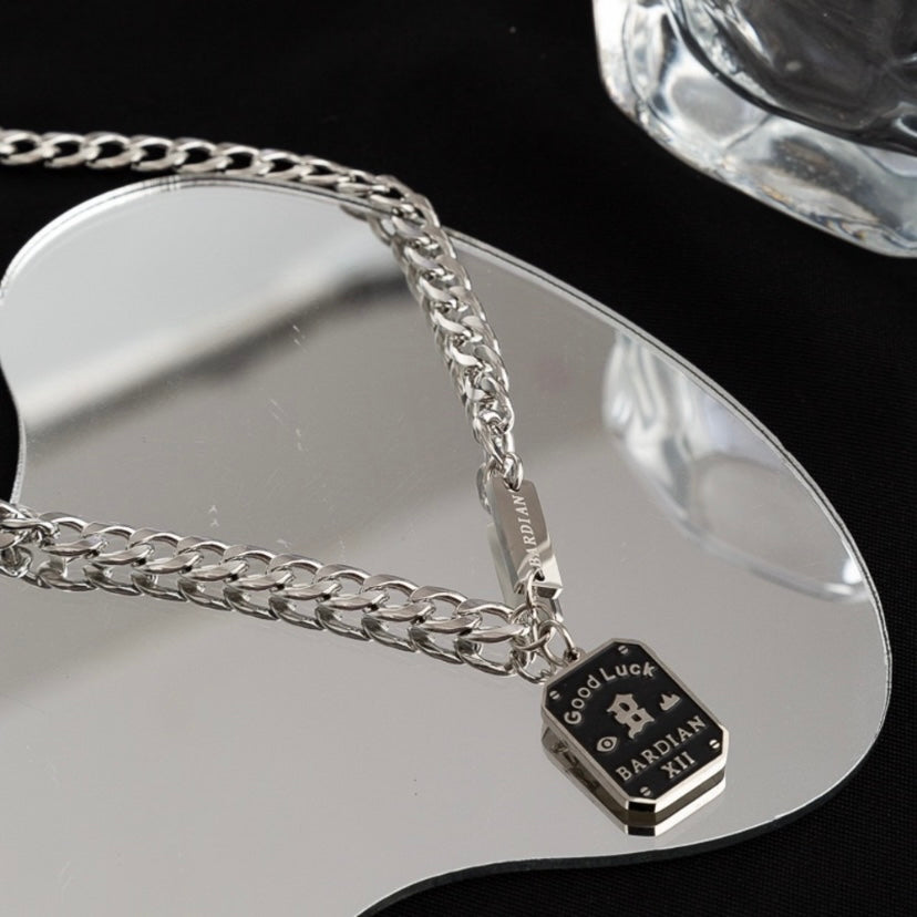Titanium Steel Good Luck Pendant Necklace for Men Women,Punk Hip Hop Necklace