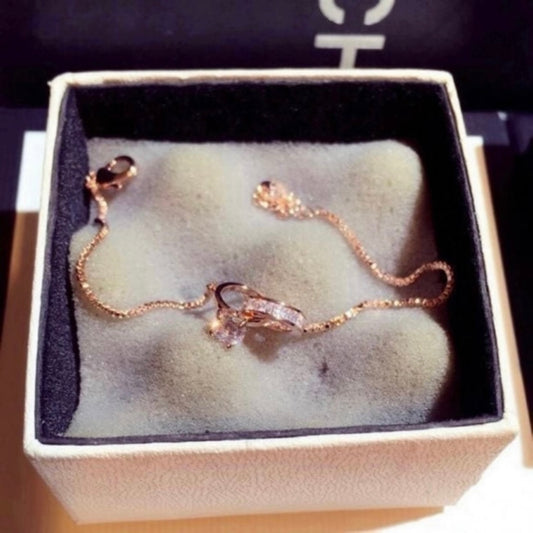 14K Rose Gold Plated Double Rings Charm Bracelet for Women