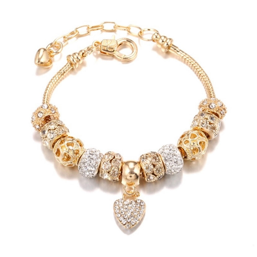 18K Gold Plated Snake Chain Heart Charm Bracelet